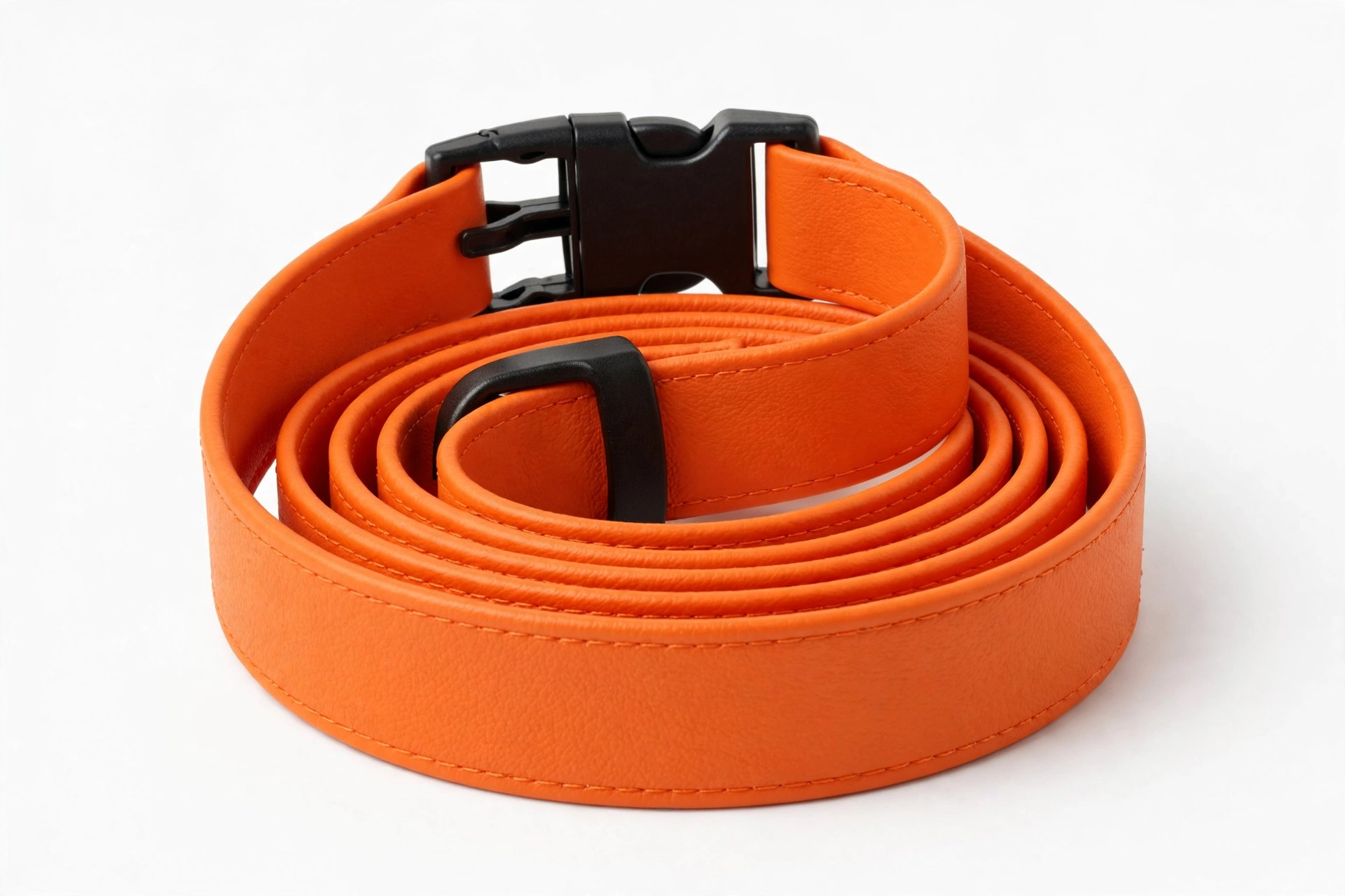 Dogline orange Biothane waterproof dog collar with quick release buckle, editorial product photo