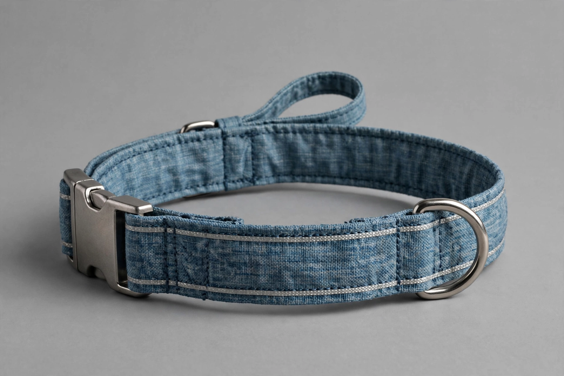 Lightweight martingale dog collar for agility start-line control, editorial product photo