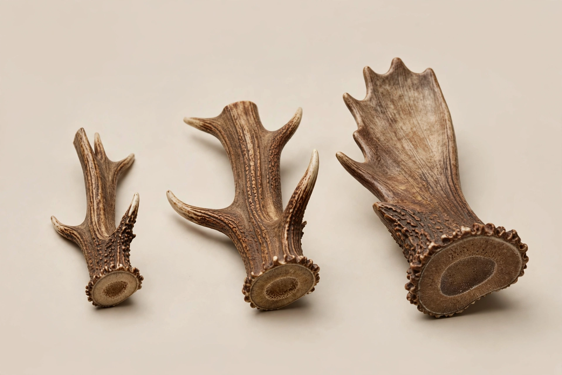 small dachshund puppy gently chewing a small split elk antler