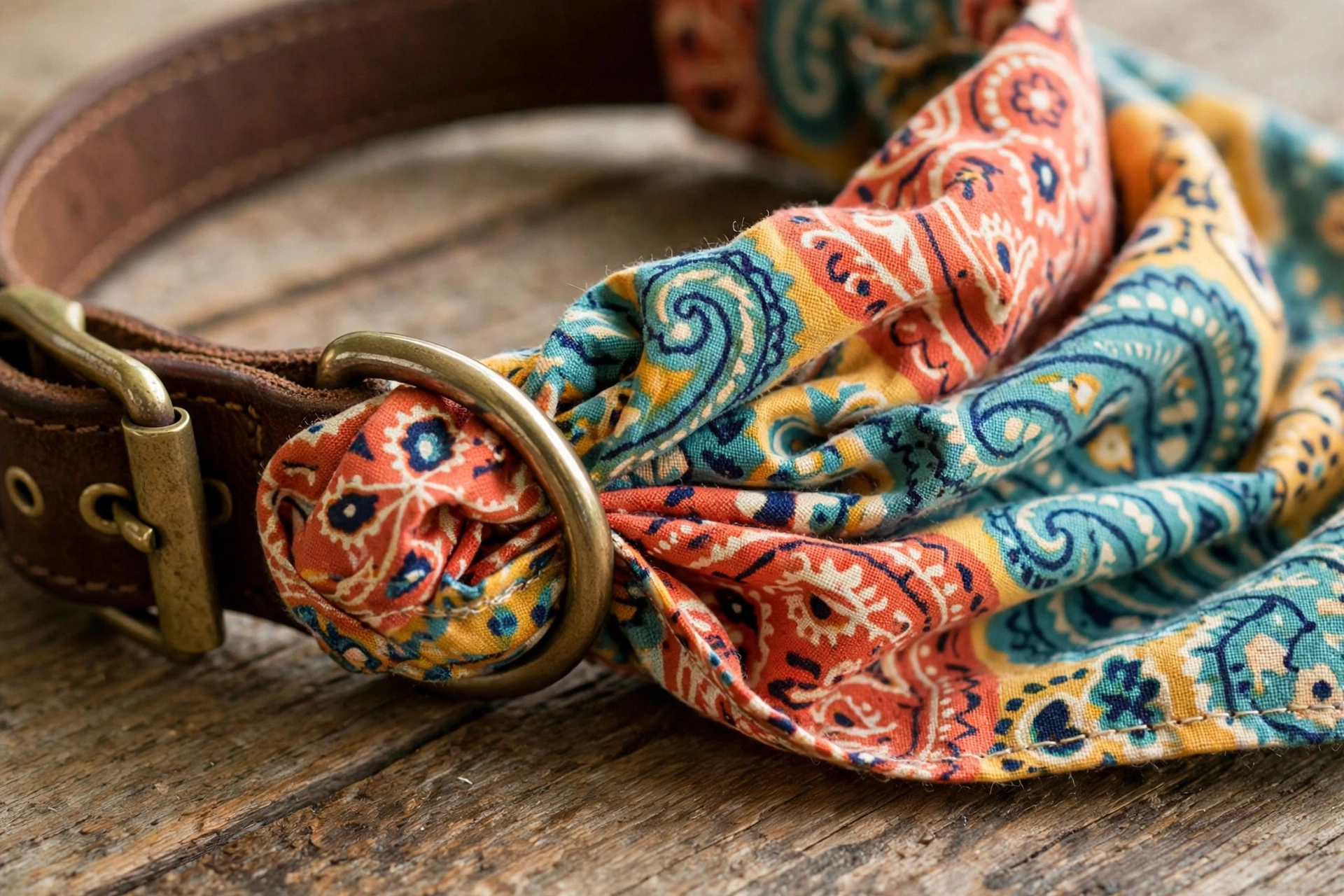 Close-up of a bandana collar's slide-on sleeve design