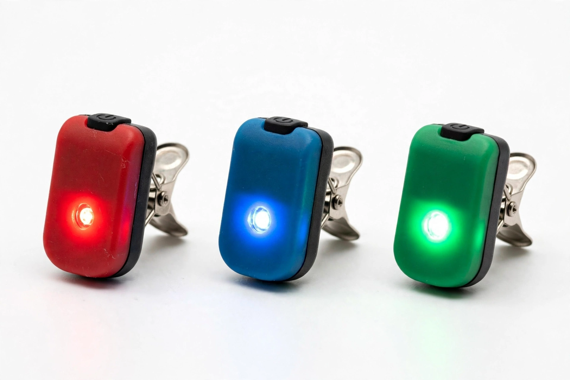 Three-pack of clip-on LED lights for dog collars