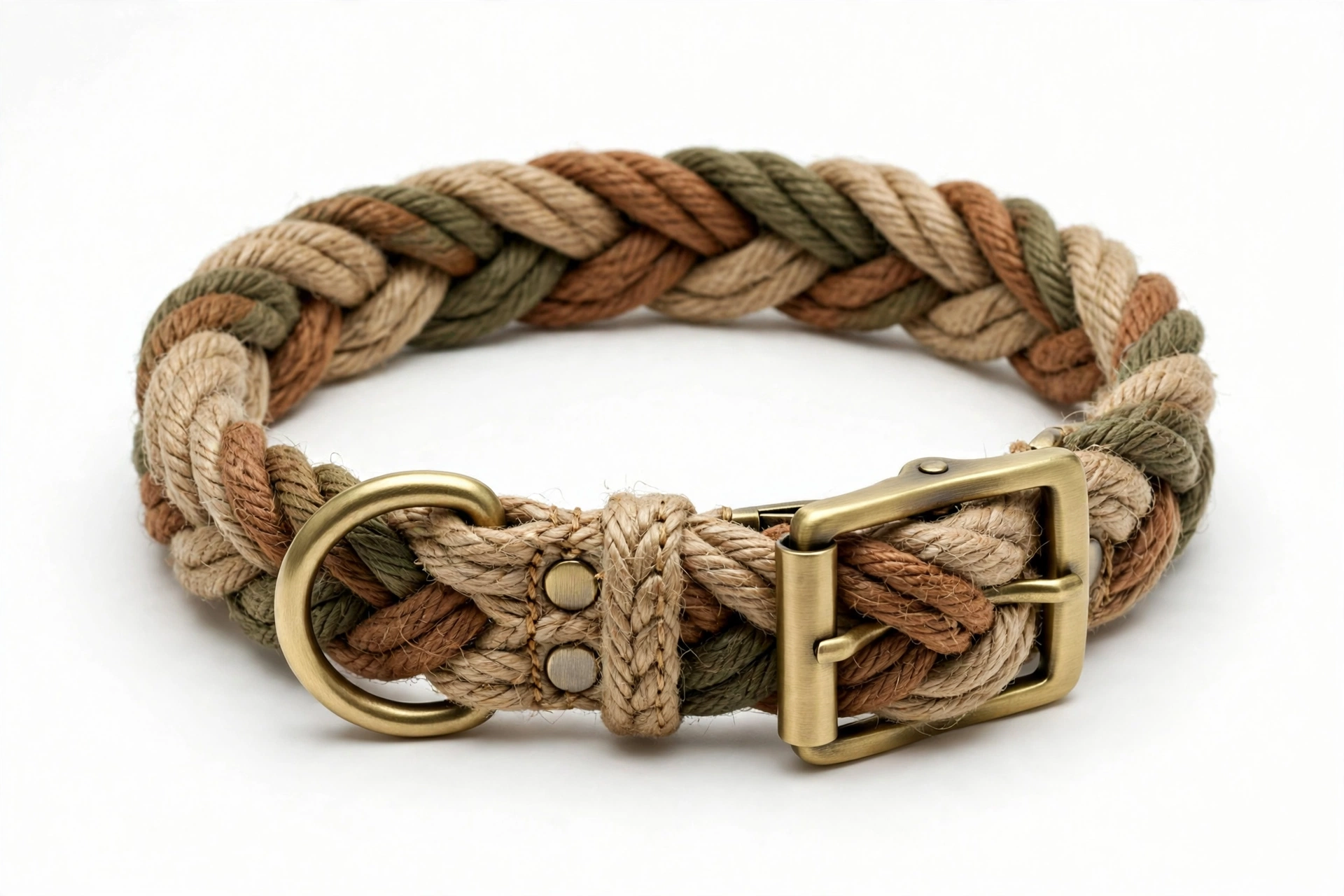 Mendota-style braided rope dog collar in earthy colors