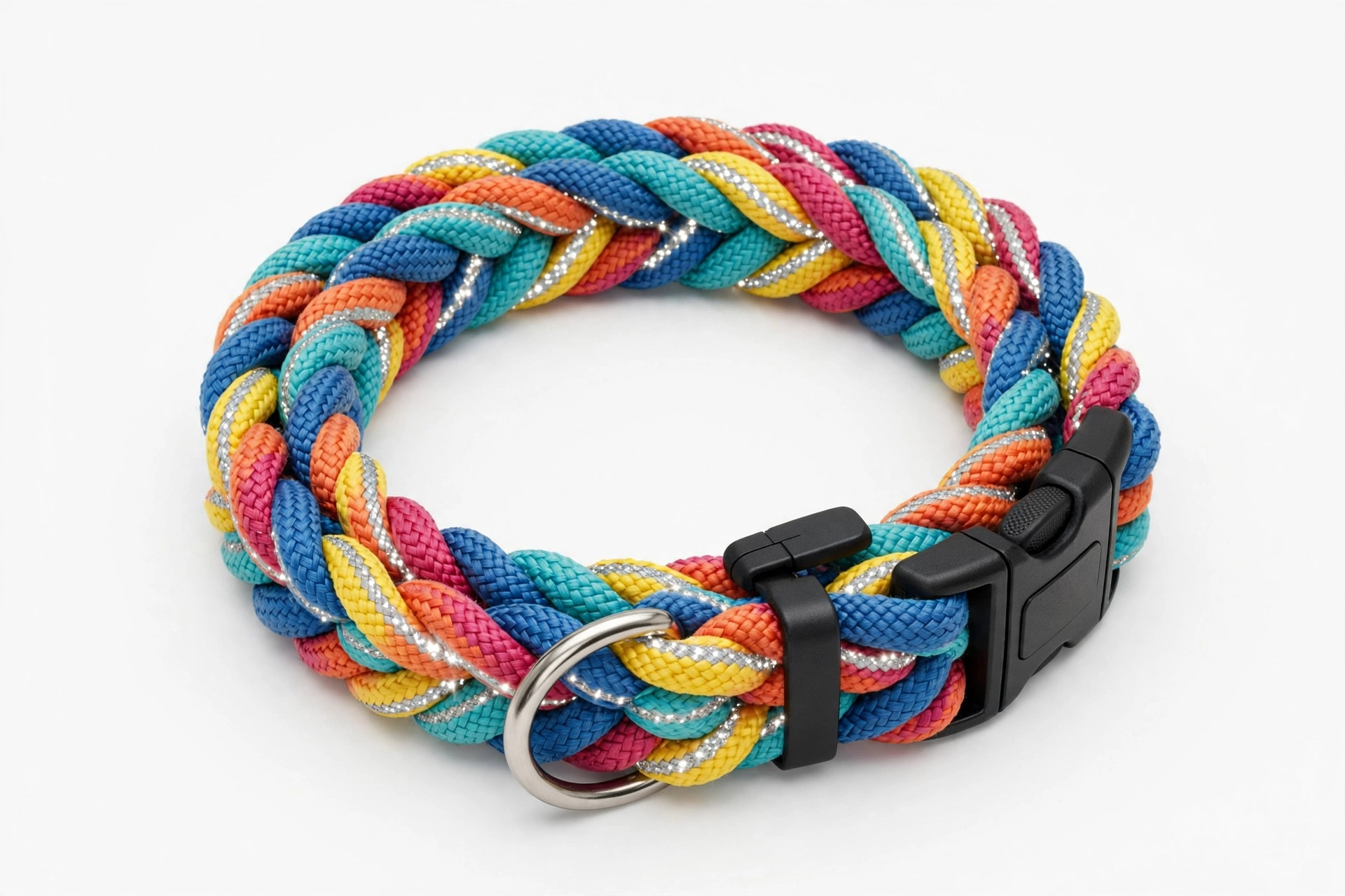 Reflective climbing-rope style dog collar in bright colors