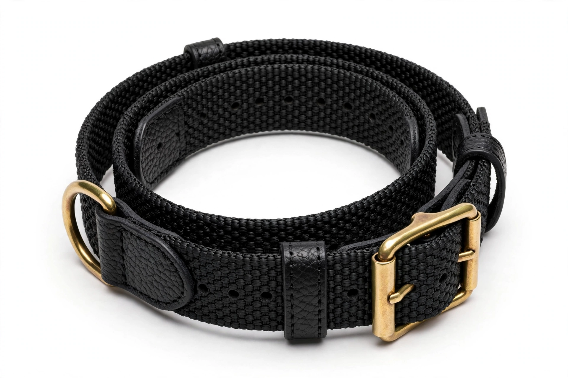 Waterproof black polymer weave dog collar with brass buckle