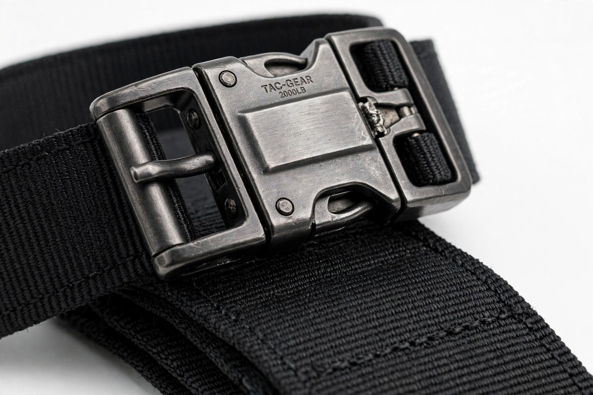 Military-style tactical dog collar with metal buckle and ID panel