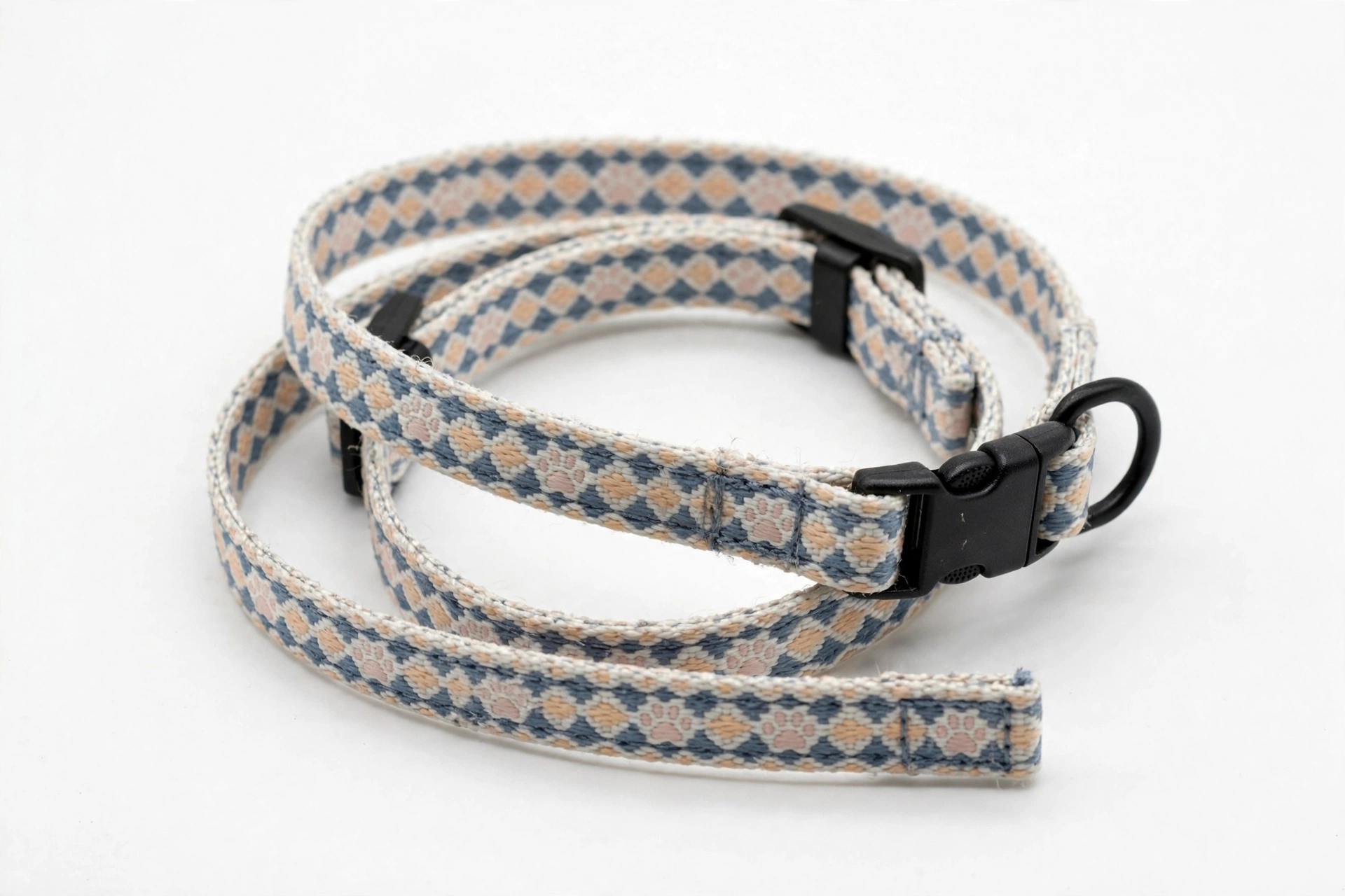 Narrow lightweight patterned nylon dog collar for a tiny dog