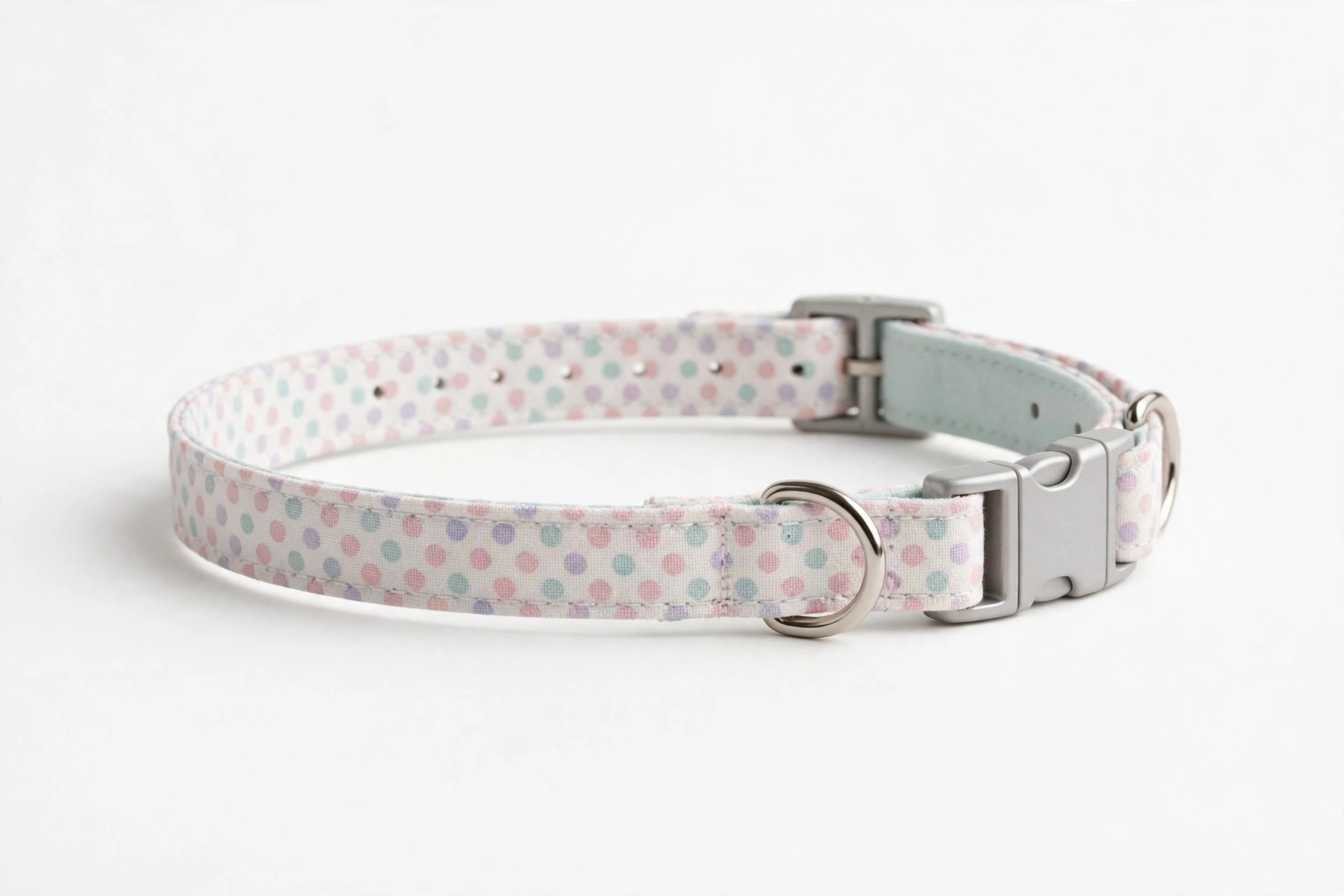 Soft pastel polka dot dog collar for a chihuahua