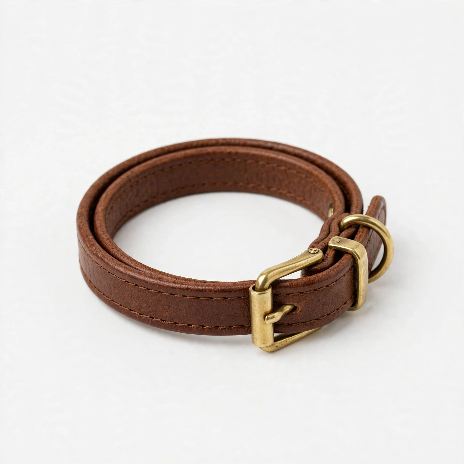Small rolled leather dog collar, round brown leather