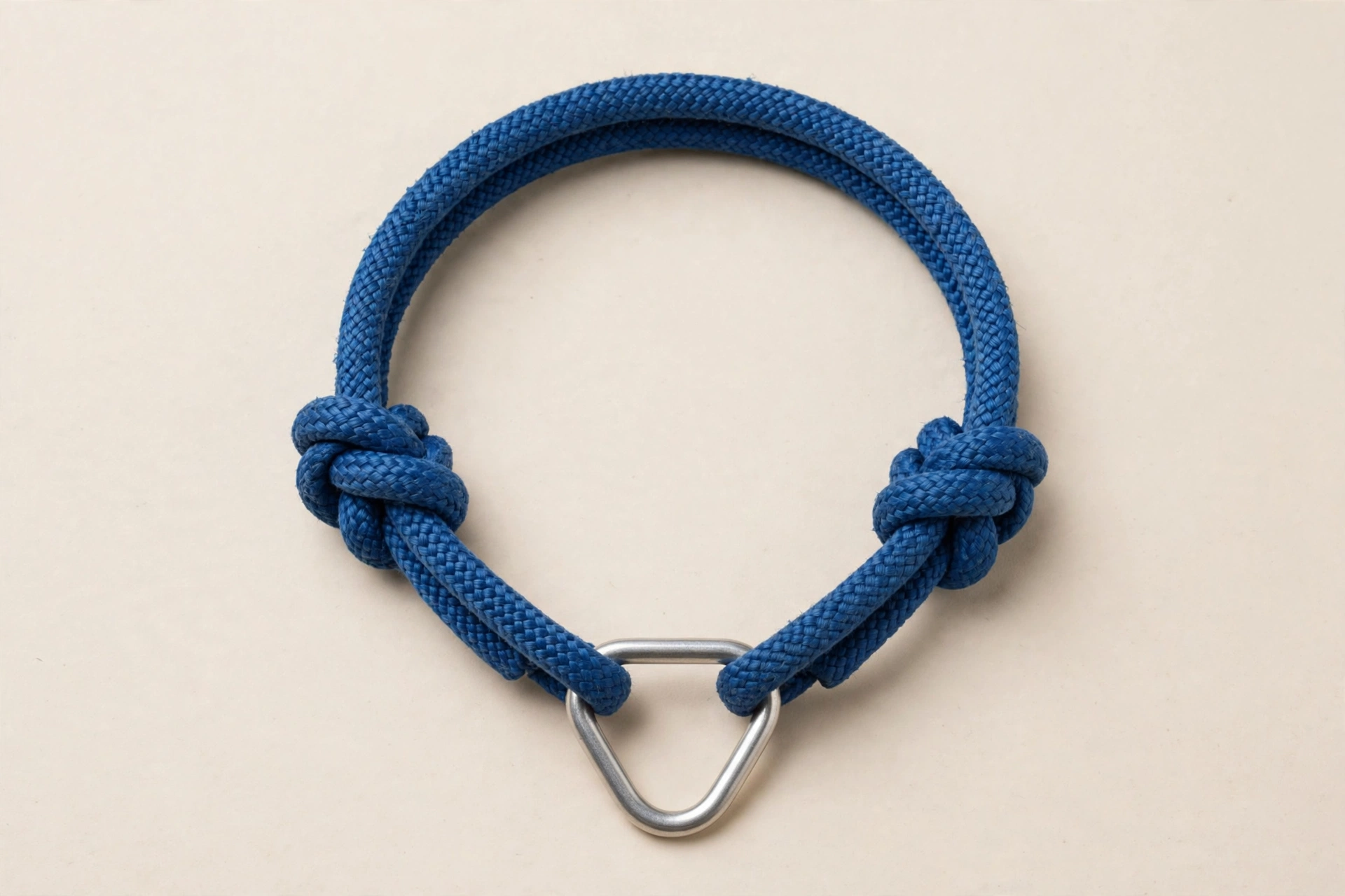 Climbing-rope style dog collar with sliding fisherman's knots in blue