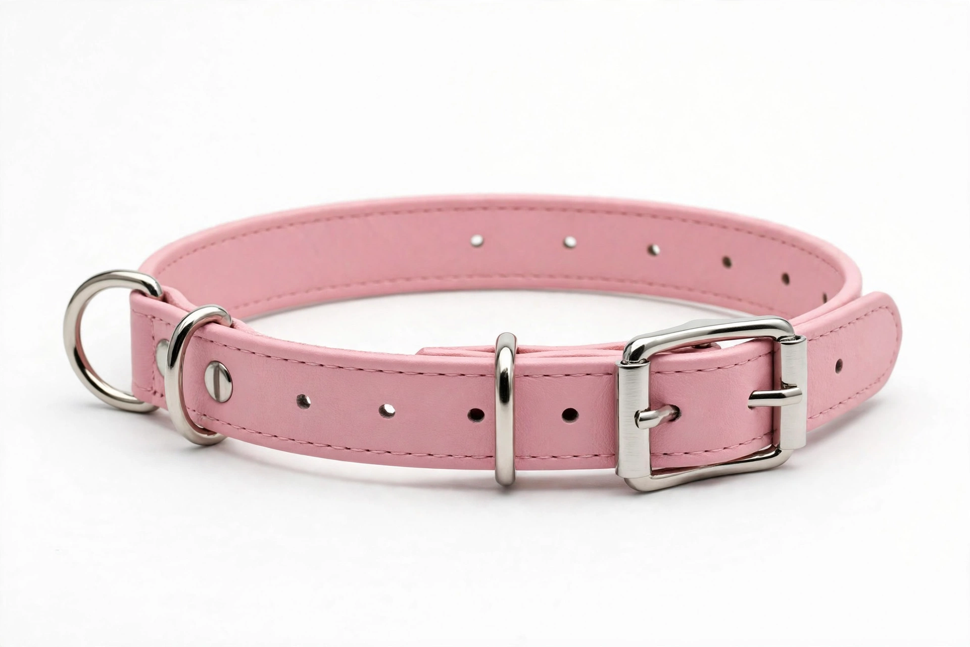 Didog pink soft PU leather dog collar with metal buckle, editorial product photo