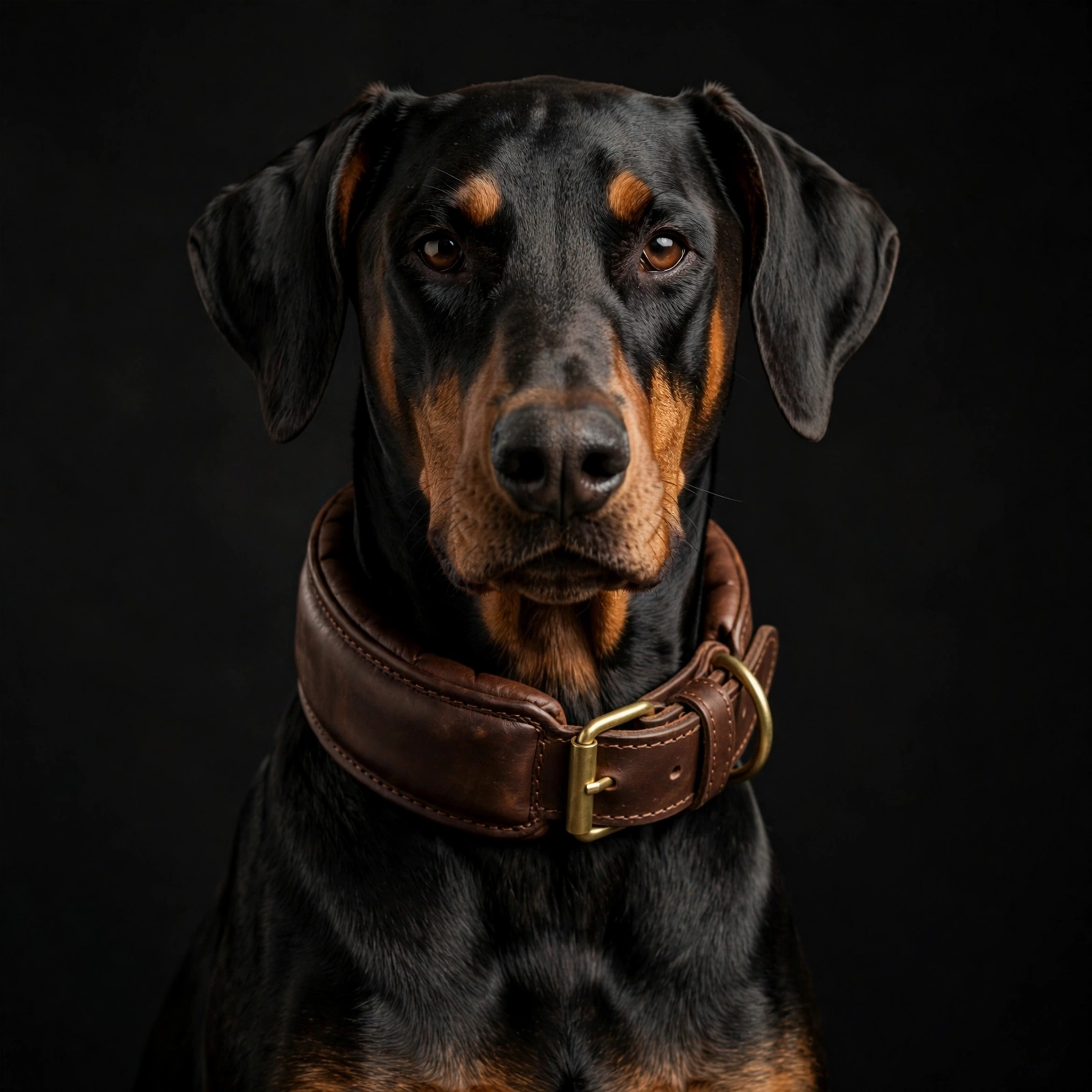Doberman pinscher portrait wearing an elegant padded leather collar