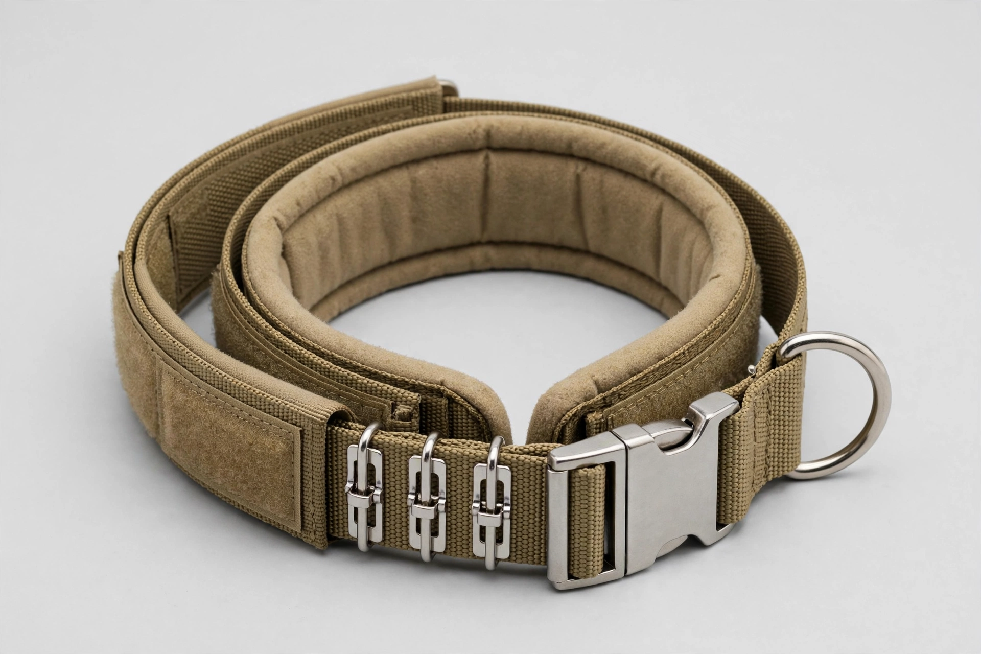 TSPRO khaki tactical dog collar with patch panel
