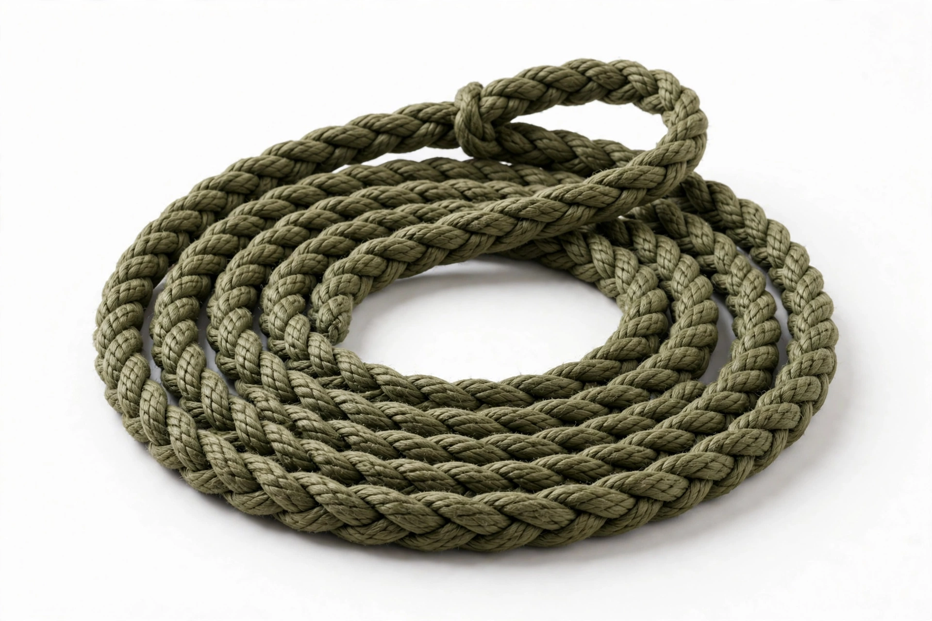 Olive braided rope slip dog collar on white background
