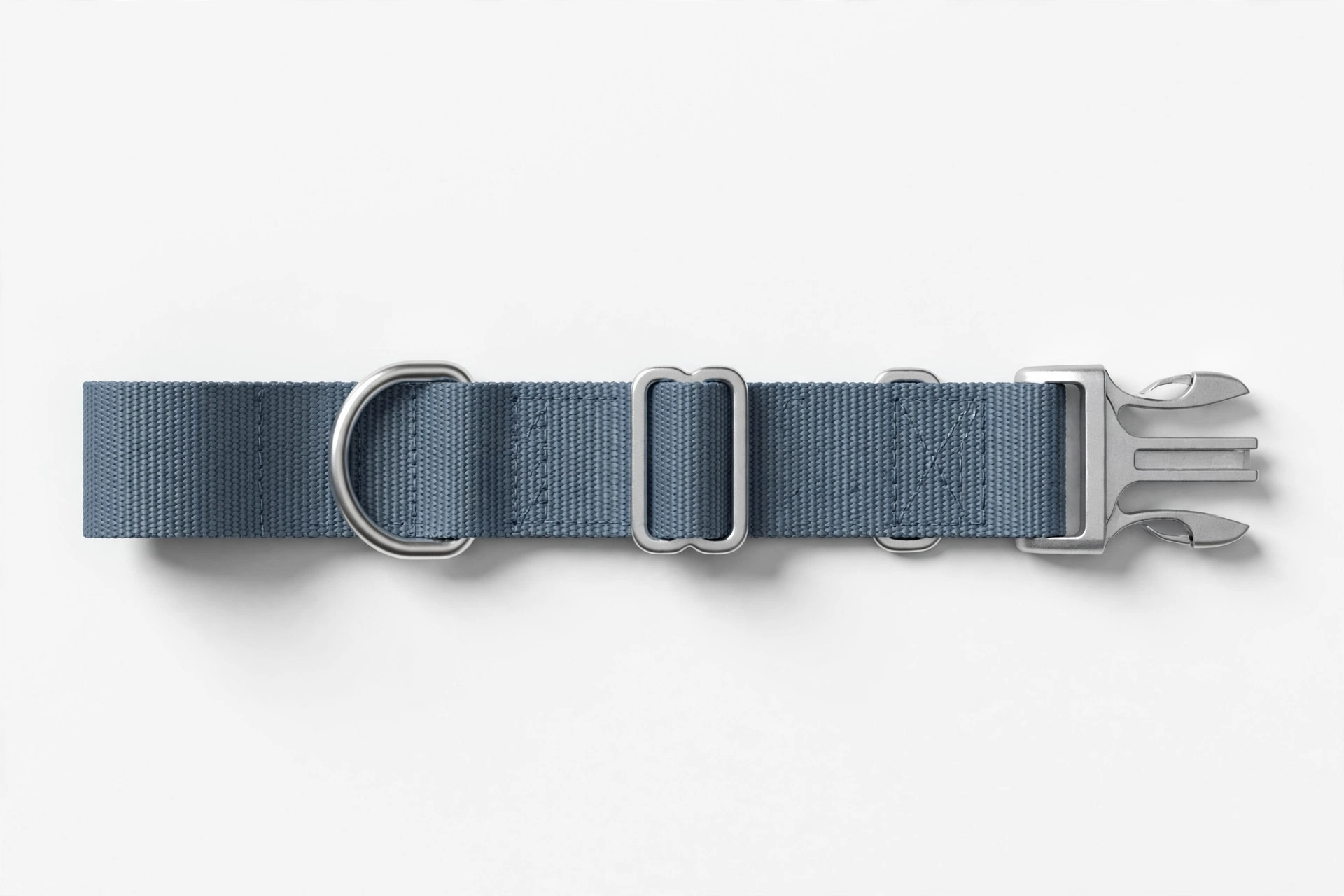 Slate blue trail webbing dog collar with aluminum side-release buckle on white background