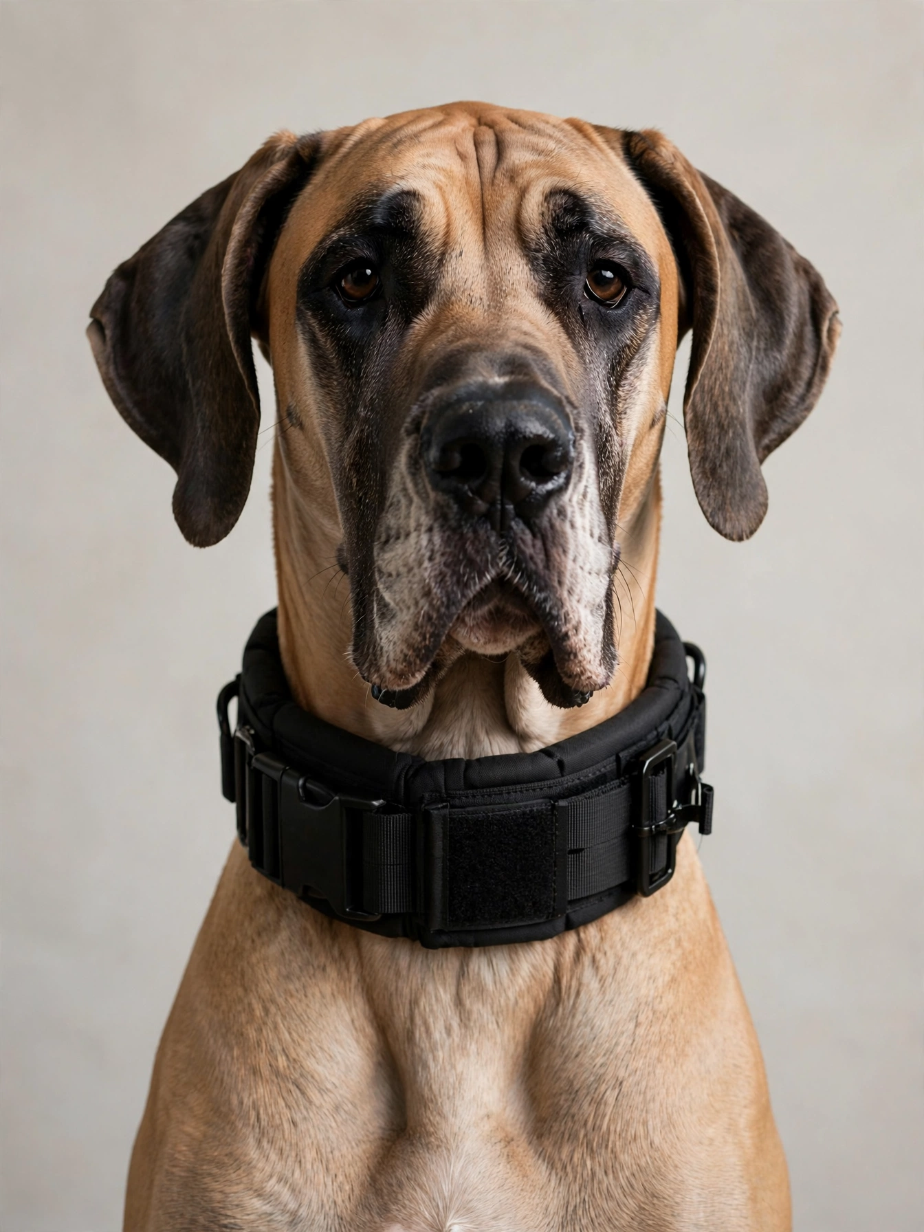 Great Dane wearing a wide padded tactical collar