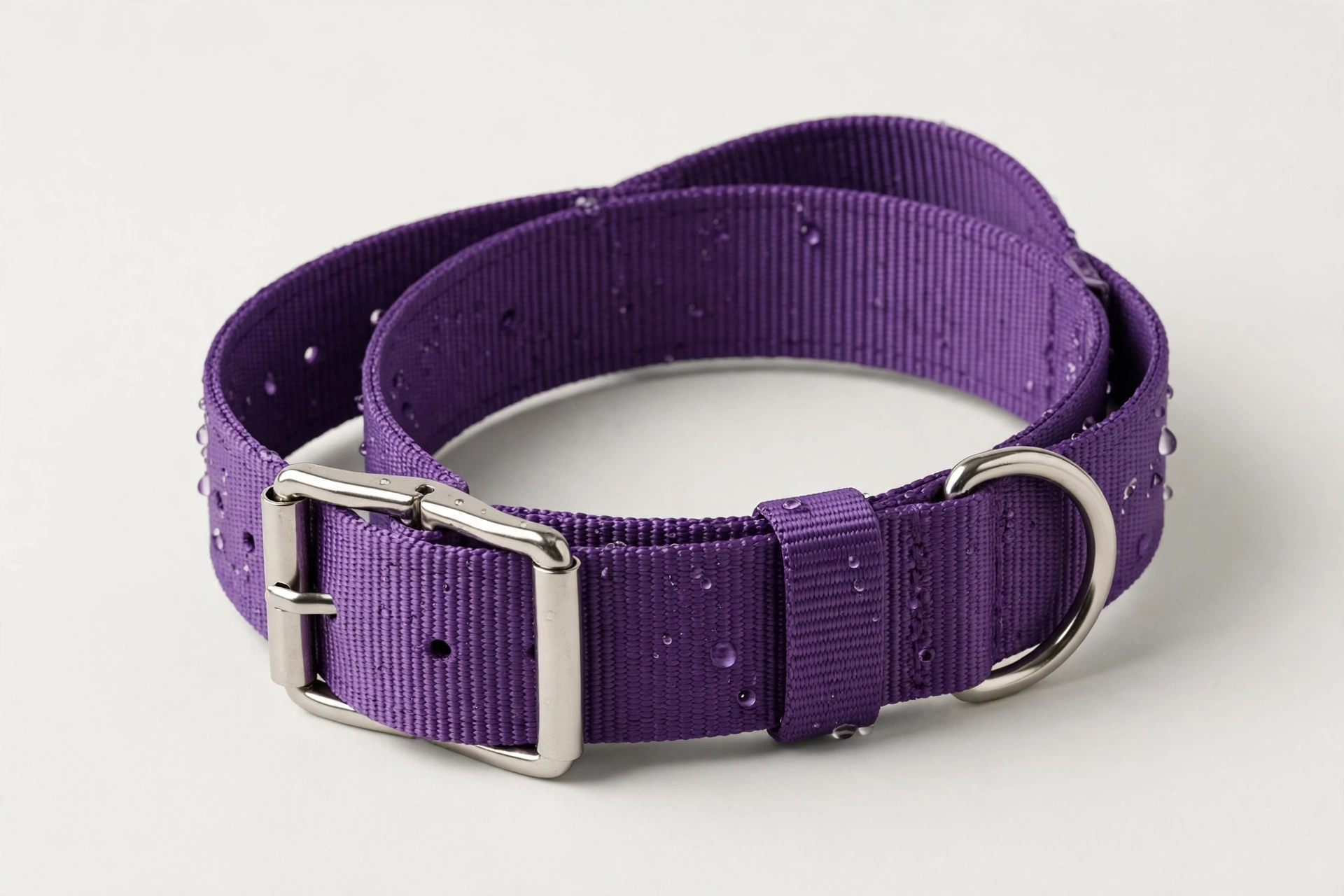 rubyloo purple waterproof quick-dry dog collar with metal buckle, editorial product photo