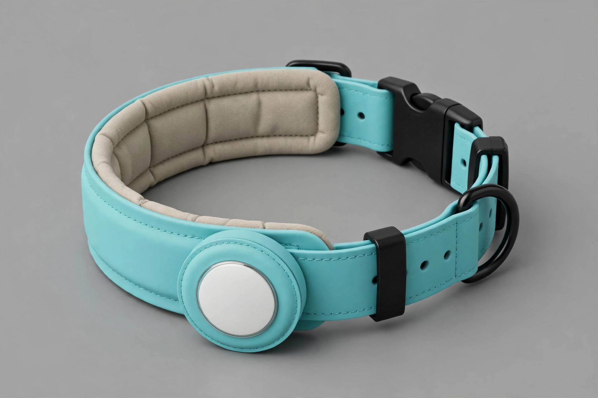 Furrigo aqua waterproof AirTag dog collar with padded lining, editorial product photo