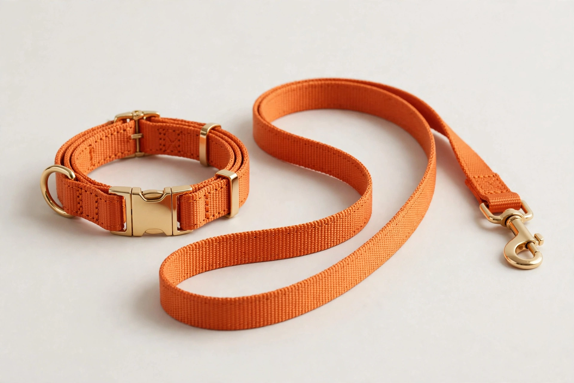 Blueberry Pet Florence orange small collar and 5-foot leash matching set, editorial product photo