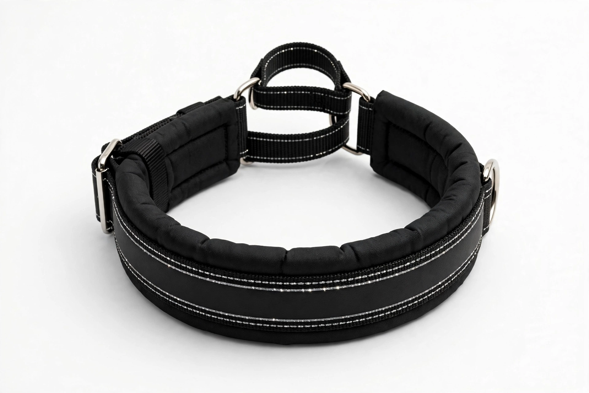 Mayerzon black 2-inch wide martingale collar XL, editorial product photo