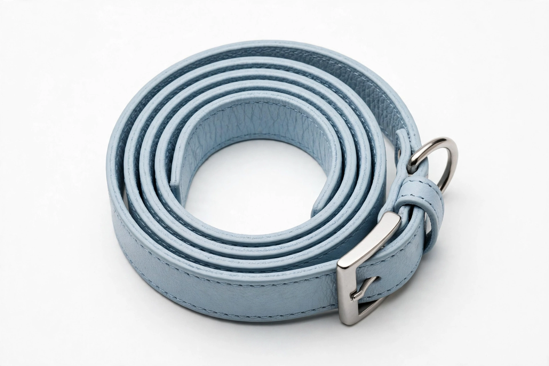 CollarDirect light blue rolled leather dog collar, editorial product photo