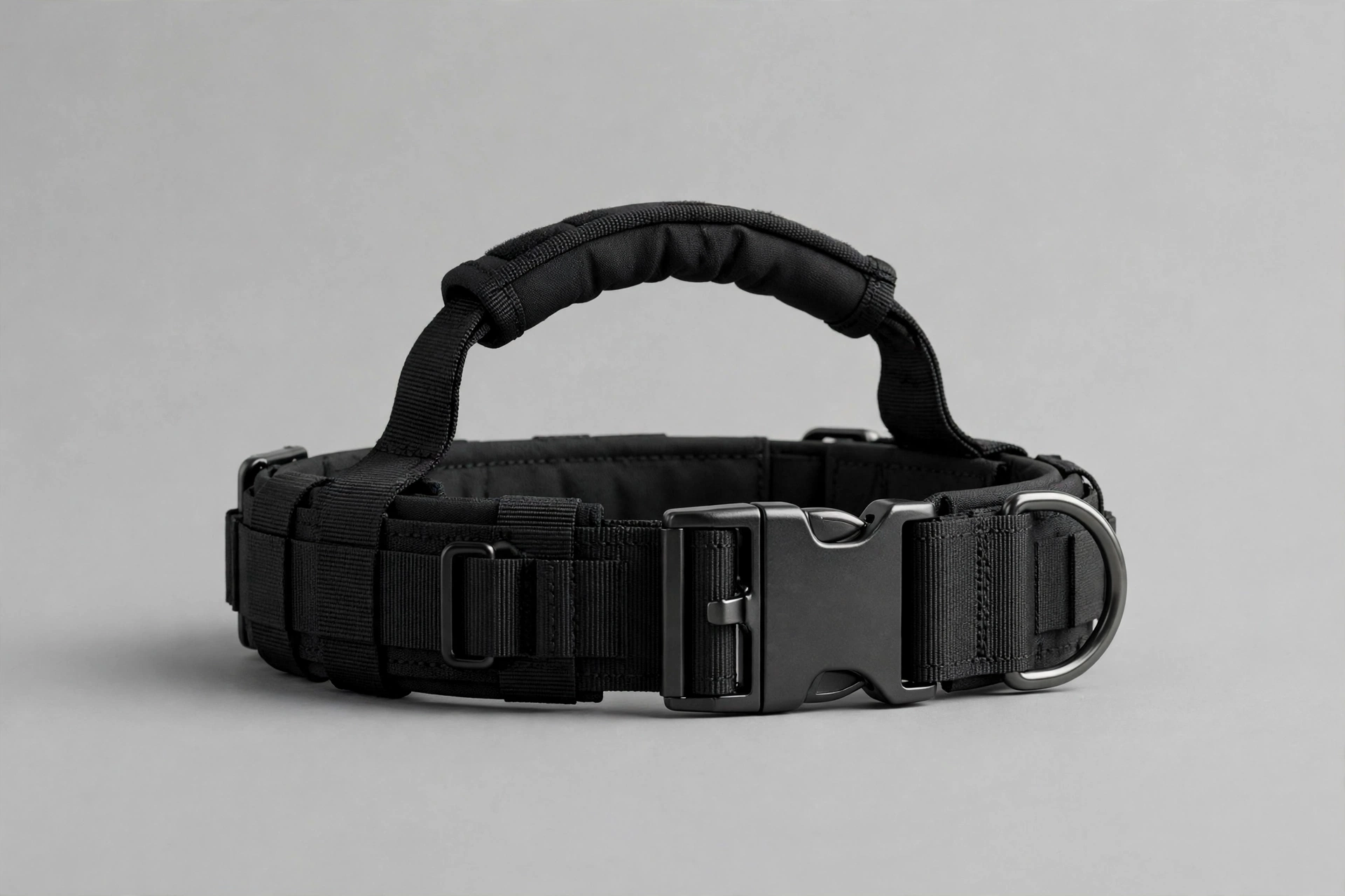 KCUCOP tactical dog collar with grab handle and metal buckle, editorial product photo