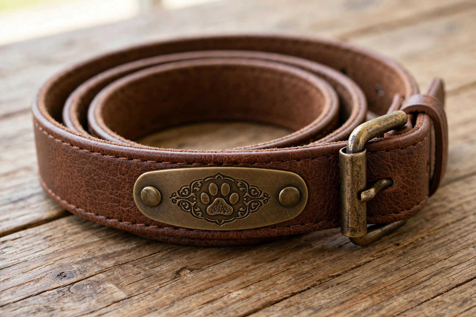 Close-up of faux leather collar texture with stitching