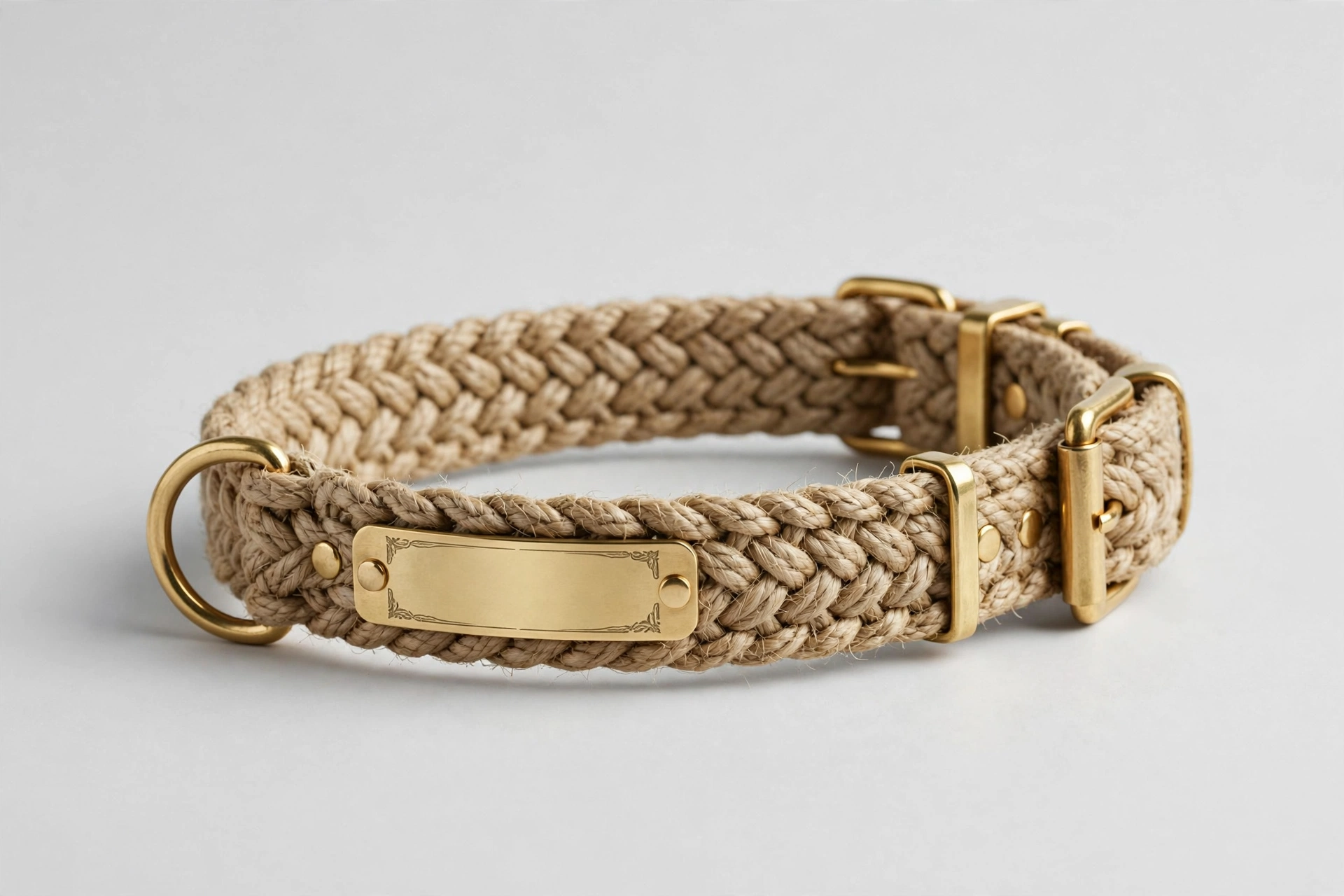 GoTags personalized cotton hemp dog collar with engraved nameplate