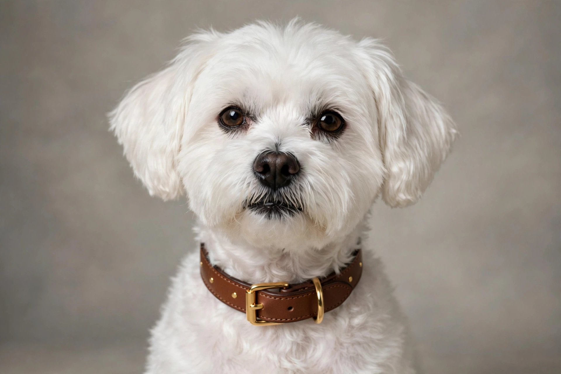 Small dog in a luxury leather collar posing for a portrait photo session
