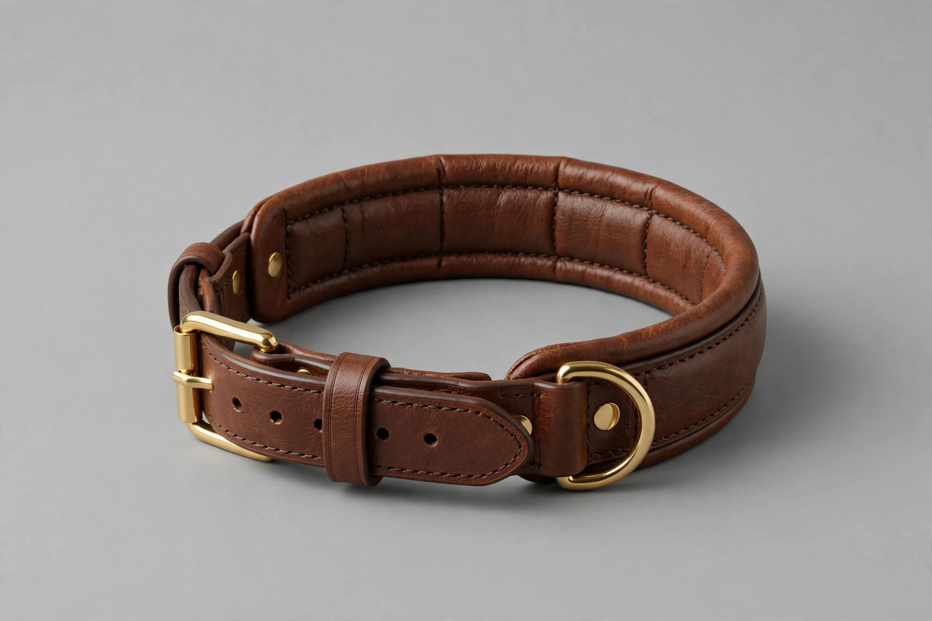 Soft Touch Collars padded leather dog collar, classic luxury design, editorial product photo