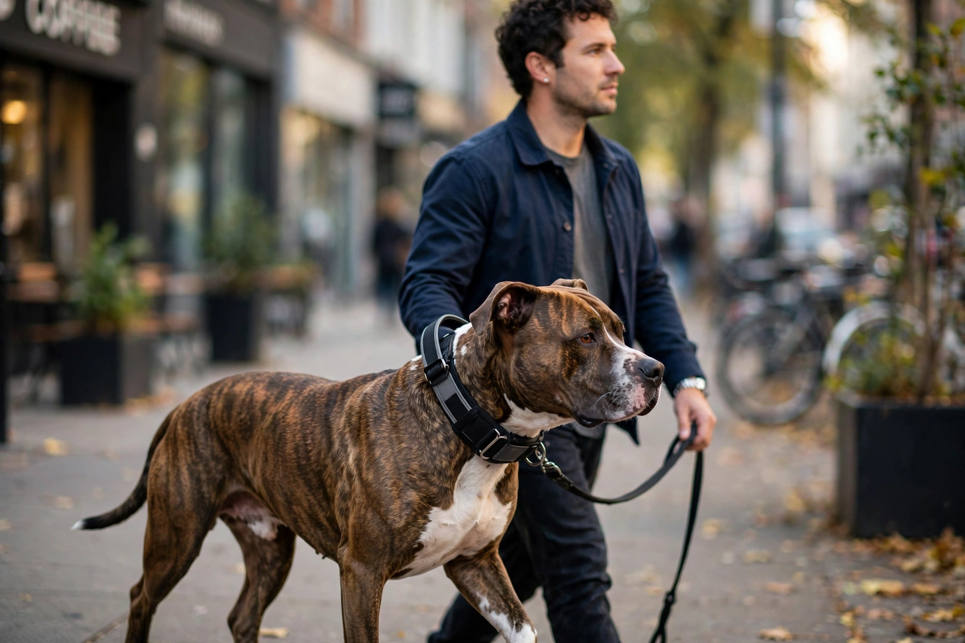Dog walking calmly on a leash wearing a no-pull martingale collar