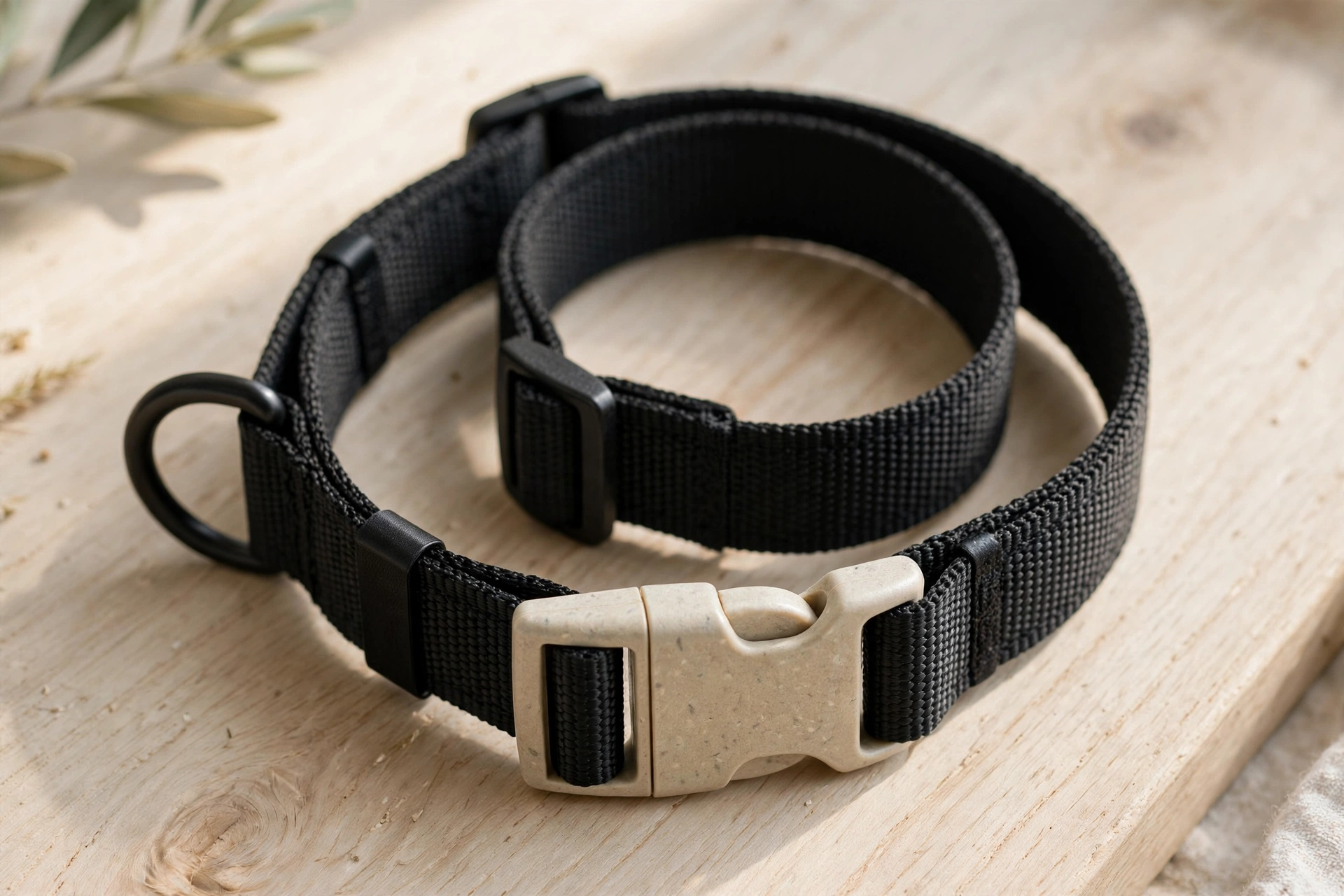 Blueberry Pet black Essentials dog collar with eco-friendly plastic quick-release buckle, editorial product photo