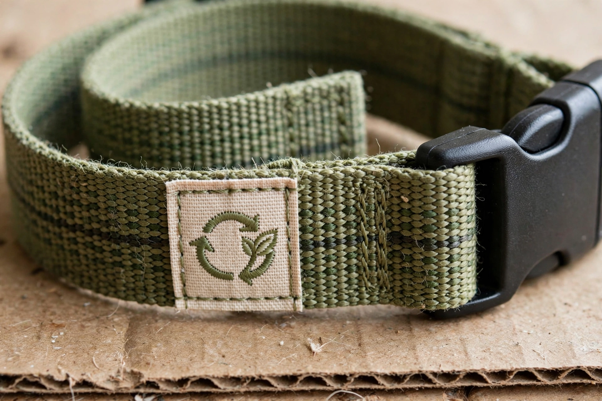 Close-up of recycled nylon webbing collar texture