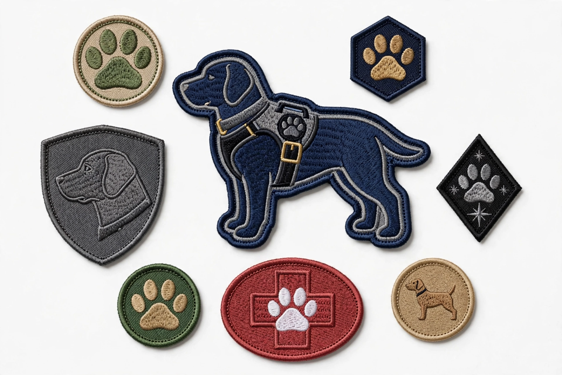 MTLEE sixteen-piece service dog patch set in multiple sizes, editorial product photo