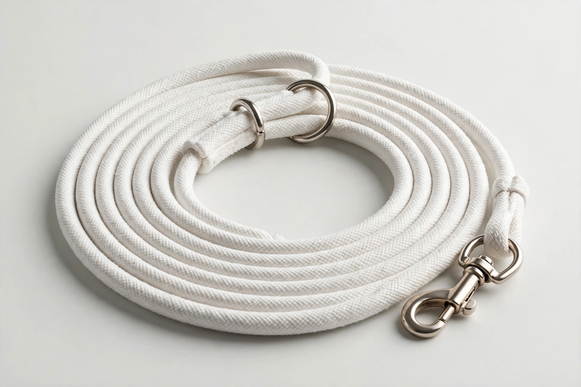 Resco white Cordo-Hyde martingale dog show lead, editorial product photo