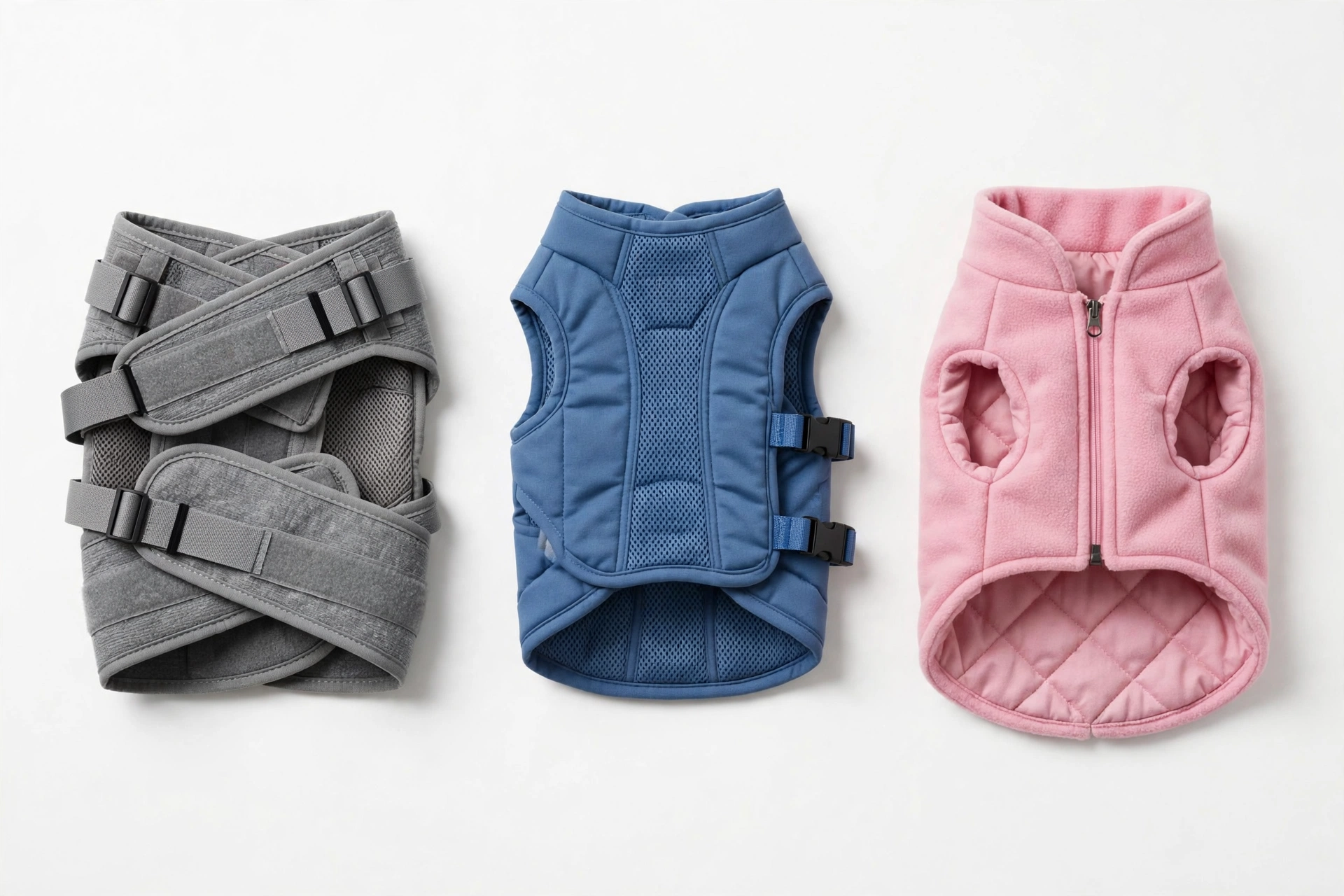Small dog wearing a reversible calming vest with hood