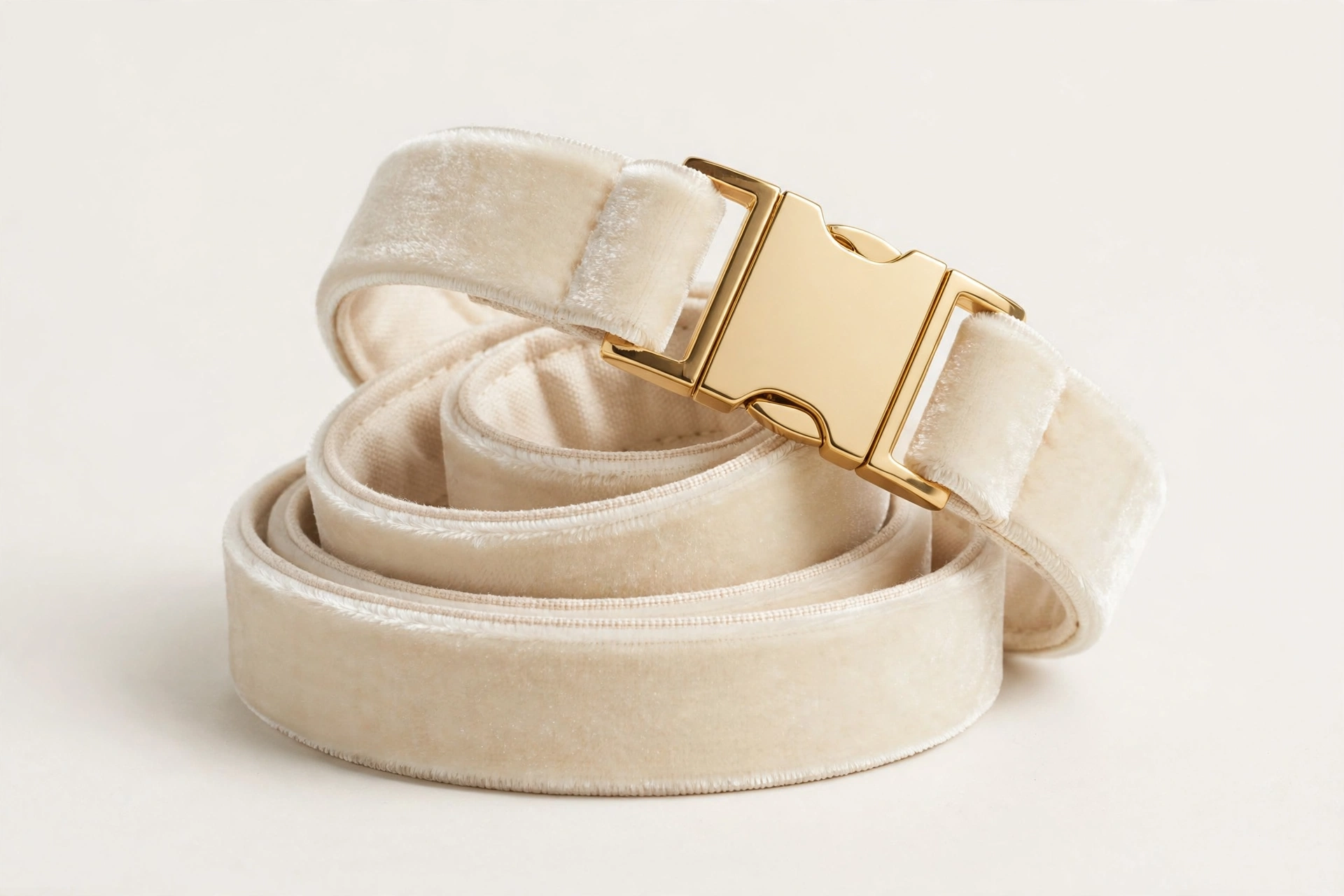 PETDURO Personalized Cream Velvet Dog Collar Gold Hardware
