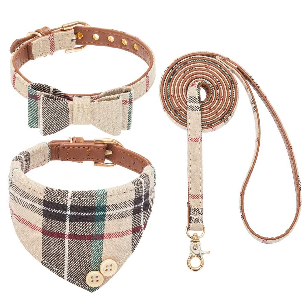 EXPAWLORER Dog Bandana Collar Set – 3-Piece Khaki with Leash