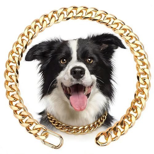 HACRAHO Gold Cuban Link Chain Collar Luxury Dog Jewelry