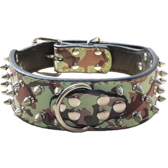 Haoyueer Spiked Camouflage Dog Collar – Bold PU Leather