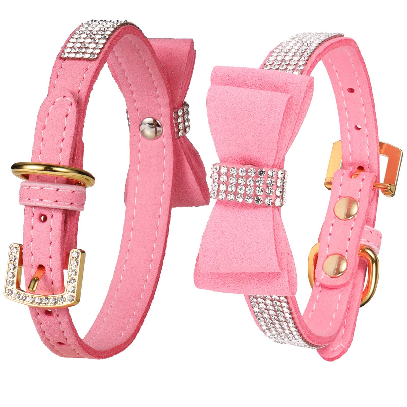 LOVPE Crystal Bow Velvet Dog Collar for Glamorous Events