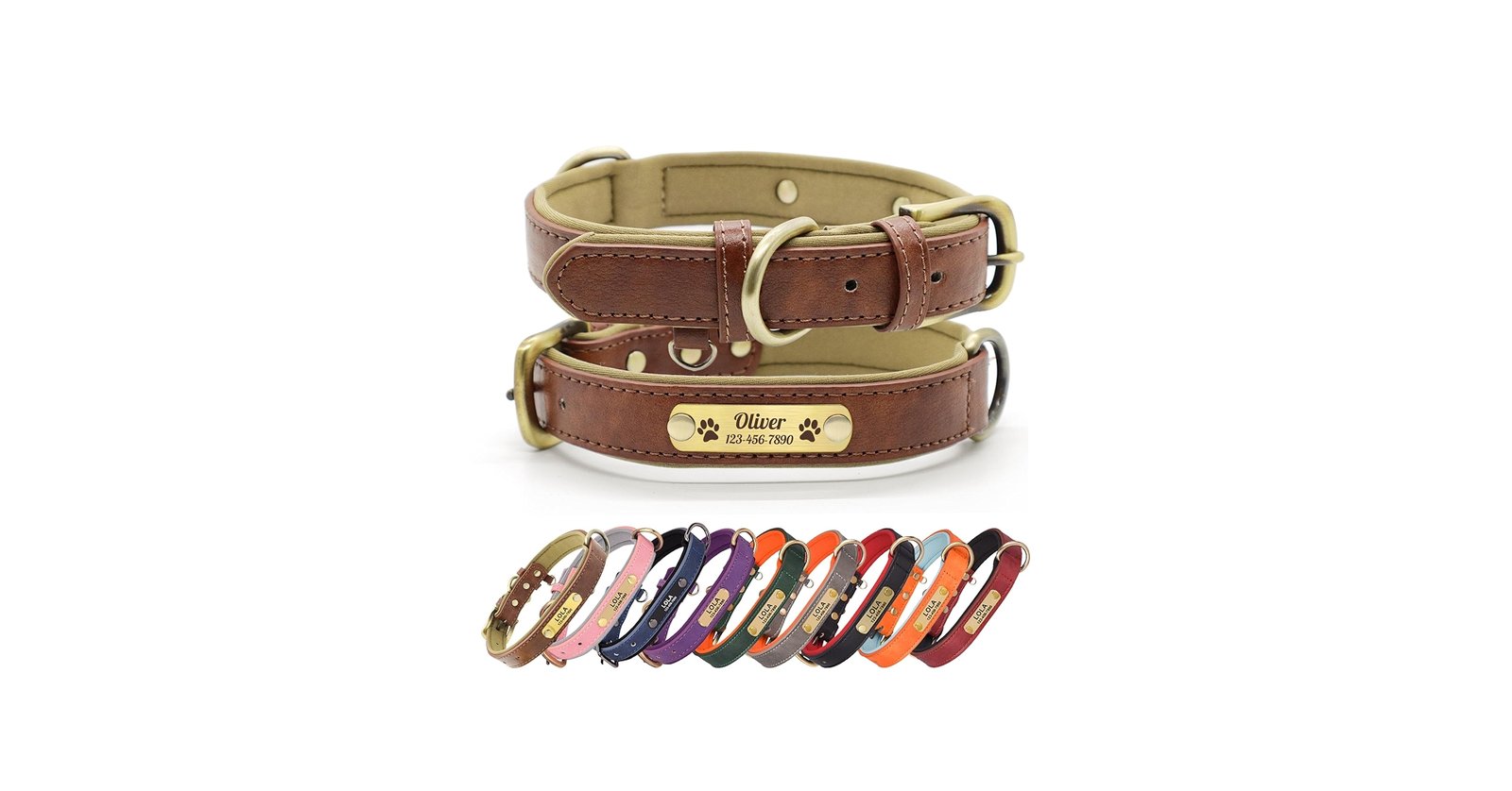 PETAILAUREL Engraved Nameplate Dog Collar, Faux Leather