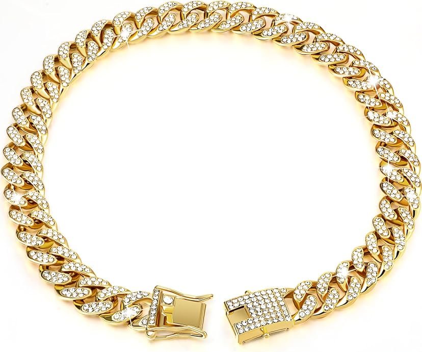 W/W Cuban Link Chain Dog Collar – 316L Steel Gold Finish